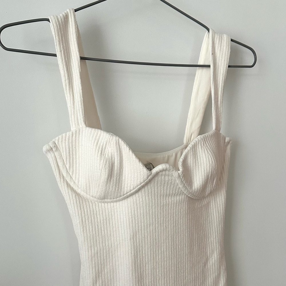 Oh Polly Cream Ribbed Midi Dress with Sweetheart Bust - Picture 5 of 8